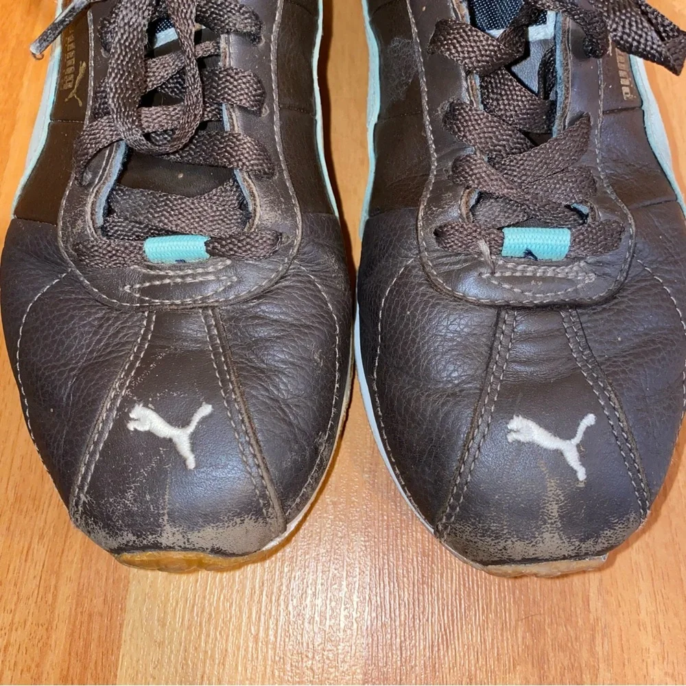 Puma Turin Leather and Suede Chocolate and Aqua Women’s Sneakers 8.5 - Picture 6 of 11